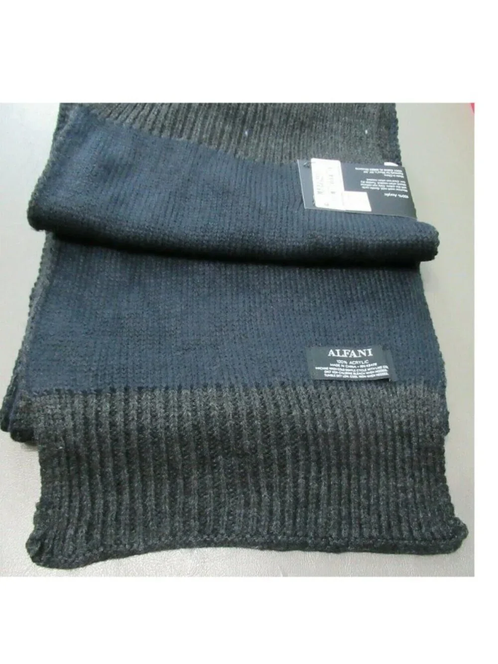 Alfani Men's 100% Acrylic Knit Reversible Scarf, Navy Blue to Charcoal, One Size